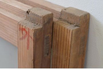 アンティーク建具　経年を感じさせる木味が魅力のガラス窓2枚セット(引き戸、ガラス戸)(R-067960)