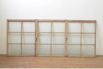 アンティーク建具　ペイント仕上げ限定　ペンキの剥げたガラス窓3枚セット(引き戸、ガラス戸)(R-067961)