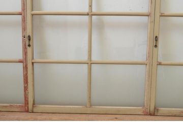 アンティーク建具　ペイント仕上げ限定　ペンキの剥げたガラス窓3枚セット(引き戸、ガラス戸)(R-067961)