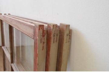 アンティーク建具　ペイント仕上げ限定　ペンキの剥げたガラス窓3枚セット(引き戸、ガラス戸)(R-067961)