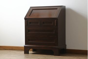 中古　美品　松本民芸家具　スタイリッシュなデザインが美しいライティングビューロー(机、在宅ワーク、在宅用ワークデスク、引き出し、チェスト)(R-067975)