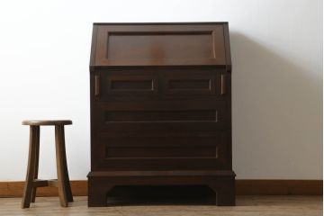 中古　美品　松本民芸家具　スタイリッシュなデザインが美しいライティングビューロー(机、在宅ワーク、在宅用ワークデスク、引き出し、チェスト)(R-067975)