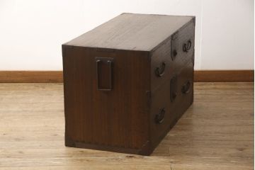 和製アンティーク　総桐材　素朴で味わい深い佇まいが魅力の二本松箪笥ローボード(テレビ台、収納箪笥、衣装箪笥、和タンス、桐たんす、時代箪笥、引き出し)(R-067976)