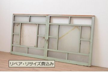 アンティーク建具　ペイント仕上げ限定　大正ロマン　レトロな空間作りにおすすめなガラス窓2枚セット(引き戸、ガラス戸)(R-067983)