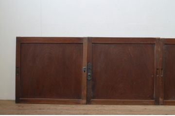 アンティーク建具　総欅(ケヤキ)材　落ち着いた和の空間を演出する板戸窓4枚セット(引き戸)(R-067986)