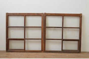 アンティーク建具　希少!!　レトロな雰囲気漂う小窓付きのガラス窓2枚セット(引き戸、ガラス戸)(R-067992)