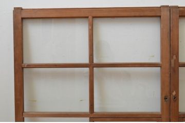 アンティーク建具　希少!!　レトロな雰囲気漂う小窓付きのガラス窓2枚セット(引き戸、ガラス戸)(R-067992)