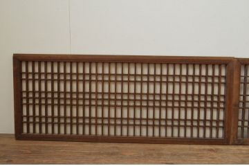 アンティーク建具　和モダンな空間づくりにおすすめ!格子入りの横長障子窓4枚セット(障子戸、格子戸、引き戸)(R-068036)