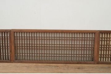 アンティーク建具　和モダンな空間づくりにおすすめ!格子入りの横長障子窓4枚セット(障子戸、格子戸、引き戸)(R-068036)
