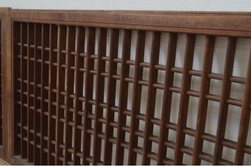 アンティーク建具　和モダンな空間づくりにおすすめ!格子入りの横長障子窓4枚セット(障子戸、格子戸、引き戸)(R-068036)