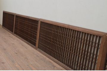 アンティーク建具　和モダンな空間づくりにおすすめ!格子入りの横長障子窓4枚セット(障子戸、格子戸、引き戸)(R-068036)