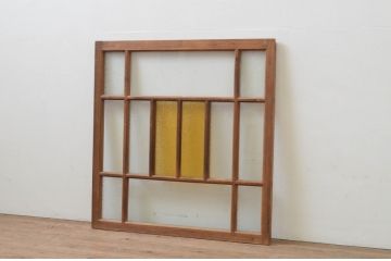 アンティーク建具　色ガラス入り　大正ロマンの雰囲気溢れるガラス窓1枚(ガラス戸、引き戸)(R-068040)
