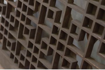 アンティーク建具　希少デザイン!!　幾何学デザインが魅力的な障子窓1枚(明かり取り、明り取り、欄間、格子戸)(R-068046)
