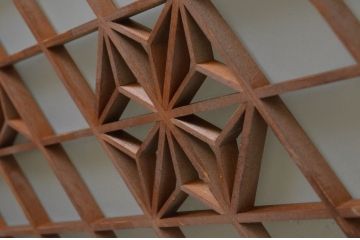 アンティーク建具　上品な雰囲気が魅力的!片面ガラス入りの組子欄間1枚(明り取り、明かり取り)(R-068049)