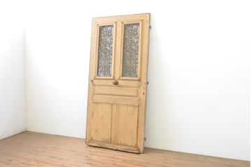 海外アンティーク　ペイント仕上げ限定　オーク材　かわいいデザインのアイアンフェンス入りドア1枚(建具、木製扉)(R-068052)