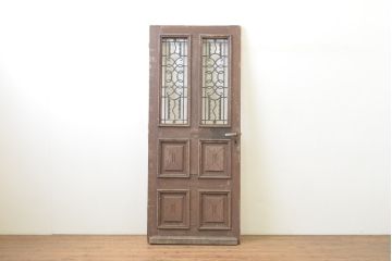 海外アンティーク　ペイント仕上げ限定　オーク材　かわいらしいデザインのアイアンフェンス入りドア1枚(建具、木製扉)(R-068054)