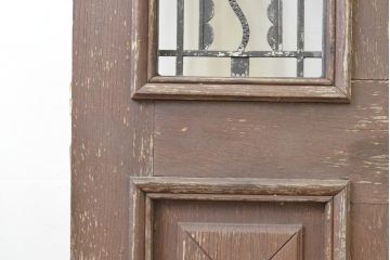 海外アンティーク　ペイント仕上げ限定　オーク材　かわいらしいデザインのアイアンフェンス入りドア1枚(建具、木製扉)(R-068054)