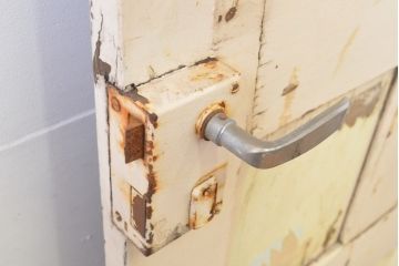 海外アンティーク　ペイント仕上げ限定　オーク材　かわいらしいデザインのアイアンフェンス入りドア1枚(建具、木製扉)(R-068054)