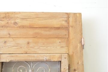 海外アンティーク　パイン材　アイアンフェンス入り両開きドア1対2枚セット(建具、木製扉)(R-068057)