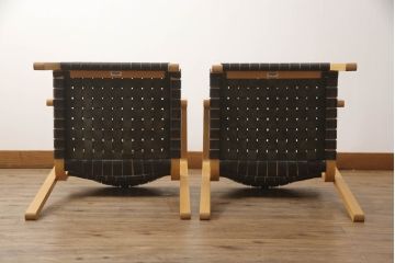 中古　美品　arflex(アルフレックス)　NT(エヌティー)　本革(レザー)　革を編み込んだデザインが個性的なチェア2脚セット(ダイニングチェア、アームチェア、椅子、イス)(定価2脚約32万円)(R-068070)