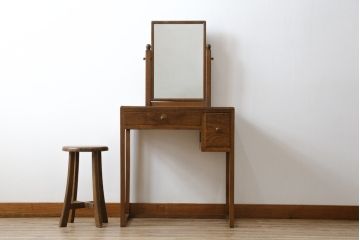 和製アンティーク　ナラ材　シンプルでかわいいデザインの小振りなドレッサー(鏡台、化粧台、ミラー)(R-068077)