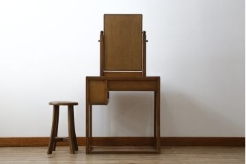 和製アンティーク　ナラ材　シンプルでかわいいデザインの小振りなドレッサー(鏡台、化粧台、ミラー)(R-068077)