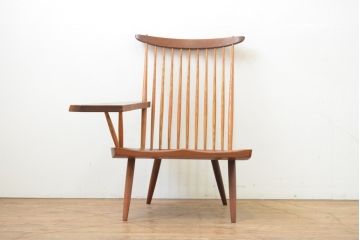和製ヴィンテージ　美品　小田急ハルク購入　ジョージナカシマ　LOUNGE ARM(ラウンジアーム)　One Arm(ワンアーム、片肘)　CN103　モダンに洗練された右アーム付きラウンジチェア(ジョージ・ナカシマ、イス、椅子、板座チェア、ビンテージ)(R-068078)