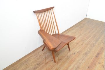 和製ヴィンテージ　美品　小田急ハルク購入　ジョージナカシマ　LOUNGE ARM(ラウンジアーム)　One Arm(ワンアーム、片肘)　CN103　モダンに洗練された右アーム付きラウンジチェア(ジョージ・ナカシマ、イス、椅子、板座チェア、ビンテージ)(R-068078)
