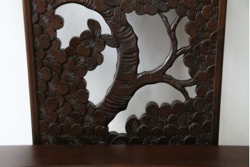 中古　美品!!　大阪屋家具店　軽井沢彫り　咲き誇る桜の彫刻が美しいアームチェア　(R-068080)