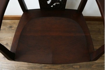 中古　美品!!　大阪屋家具店　軽井沢彫り　咲き誇る桜の彫刻が美しいアームチェア　(R-068080)