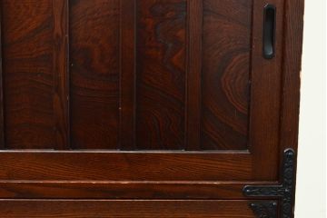 中古　美品　国産工芸家具　民芸　上質な和の空間を演出する二段重ね水屋箪笥(食器棚、キャビネット、重ねタンス、茶たんす、収納棚、戸棚、店舗什器)(R-068097)
