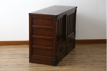 中古　美品　国産工芸家具　民芸　上質な和の空間を演出する水屋箪笥サイドボード(食器棚、収納棚、戸棚、茶タンス、サイドキャビネット)(R-068099)