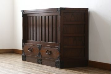 中古　美品　国産工芸家具　民芸　上質な和の空間を演出する水屋箪笥サイドボード(食器棚、収納棚、戸棚、茶タンス、サイドキャビネット)(R-068099)