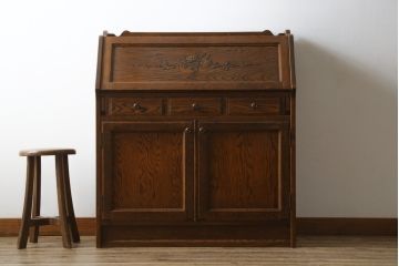 中古　美品!!　高級品　三越デパート　上品なお花の彫刻が魅力のライティングビューロー(カントリーハウス、Brugge、ブルージュ、簿記机、ワークデスク、在宅用、在宅ワーク用)(R-068112)