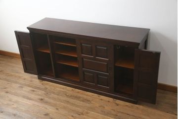 中古　美品!!　希少な絶版品　北海道民芸家具　OM175　シックなデザインの脚付き下駄箱(シューズラック、靴箱、玄関収納、玄関棚、サイドボード、戸棚)(R-068122)