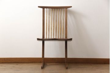 和製ビンテージ　希少!!　ジョージナカシマ　MINGUREN(ミングレン)　小田急ハルク購入　桜製作所　コノイドチェア(CONOID CHAIR)　CN101　スタイリッシュな佇まいのサイドチェア(ジョージ・ナカシマ、板座チェア、ダイニングチェア、椅子、イス、ヴィンテージ、民具連)(R-068125)