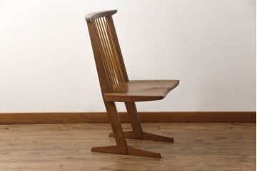 和製ビンテージ　希少!!　ジョージナカシマ　MINGUREN(ミングレン)　小田急ハルク購入　桜製作所　コノイドチェア(CONOID CHAIR)　CN101　スタイリッシュな佇まいのサイドチェア(ジョージ・ナカシマ、板座チェア、ダイニングチェア、椅子、イス、ヴィンテージ、民具連)(R-068125)
