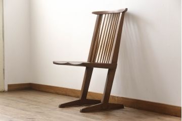 和製ビンテージ　希少!!　ジョージナカシマ　MINGUREN(ミングレン)　小田急ハルク購入　桜製作所　コノイドチェア(CONOID CHAIR)　CN101　スタイリッシュな佇まいのサイドチェア(ジョージ・ナカシマ、板座チェア、ダイニングチェア、椅子、イス、ヴィンテージ、民具連)(R-068125)