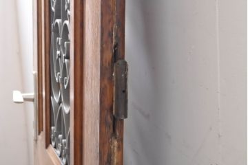 海外アンティーク　オーク材　かわいいデザインのアイアンフェンス入りドア1枚(建具、木製扉)(R-068126)