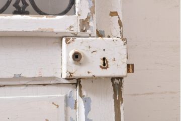 海外アンティーク　ペイント仕上げ限定　可憐なデザインのアイアンフェンス入りドア1枚(建具、木製扉)(R-068128)