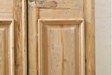 フランスアンティーク　パイン材　アイアンフェンスのデザインがお洒落な両開きドア1対2枚セット(建具、木製扉)(R-068131)