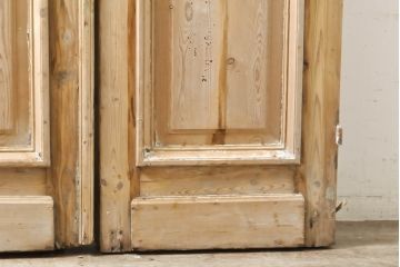 フランスアンティーク　パイン材　アイアンフェンスのデザインがお洒落な両開きドア1対2枚セット(建具、木製扉)(R-068131)