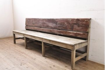 和製アンティーク　ナラ(楢)材　シンプルで重厚感のある佇まいが魅力の大振りベンチ(長椅子、長イス、板座チェア、木製ベンチ)(R-068137)