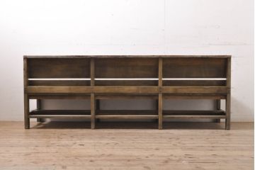 和製アンティーク　ナラ(楢)材　シンプルで重厚感のある佇まいが魅力の大振りベンチ(長椅子、長イス、板座チェア、木製ベンチ)(R-068137)