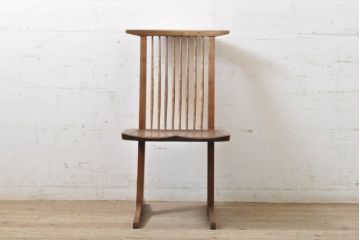 和製ビンテージ　ジョージナカシマ　希少!!　契りあり　小田急ハルク購入　桜製作所　コノイドチェア(CONOID CHAIR)　CN101　スタイリッシュな佇まいのサイドチェア(ジョージ・ナカシマ、板座チェア、ダイニングチェア、椅子、イス、アレー型、鼓、千切り止め)(R-068140)