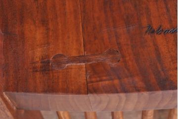 和製ビンテージ　ジョージナカシマ　希少!!　契りあり　小田急ハルク購入　桜製作所　コノイドチェア(CONOID CHAIR)　CN101　スタイリッシュな佇まいのサイドチェア(ジョージ・ナカシマ、板座チェア、ダイニングチェア、椅子、イス、アレー型、鼓、千切り止め)(R-068140)