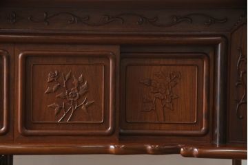 中古　美品　花梨(カリン)材　上質なこだわりの空間づくりにおすすめの飾り棚(茶棚、唐木、戸棚、収納棚、違い棚)(R-068145)