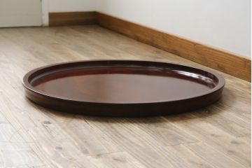 和製アンティーク　極上!!　栃の木　総漆塗りの特大くり抜き盆(丸盆、トレー、お盆)(R-068149)