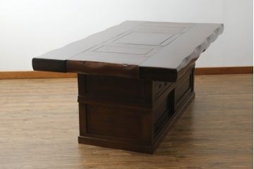 和製ビンテージ　広島県　博永家具　特大!!　楡(ニレ)材　重厚感のある佇まいでお部屋の主役におすすめの囲炉裏テーブル(木製火鉢、食卓、ダイニングテーブル、4人掛け、6人掛け、ヴィンテージ)(R-068183)