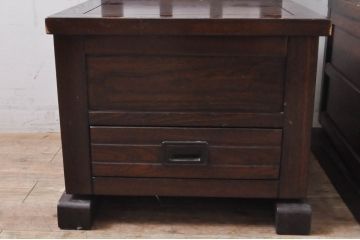 中古　民芸家具　ニレ材　引き出し付きで使い勝手抜群の回転囲炉裏チェア2脚セット(回転椅子、回転チェア、ダイニングチェア、板座チェア)(R-068184)